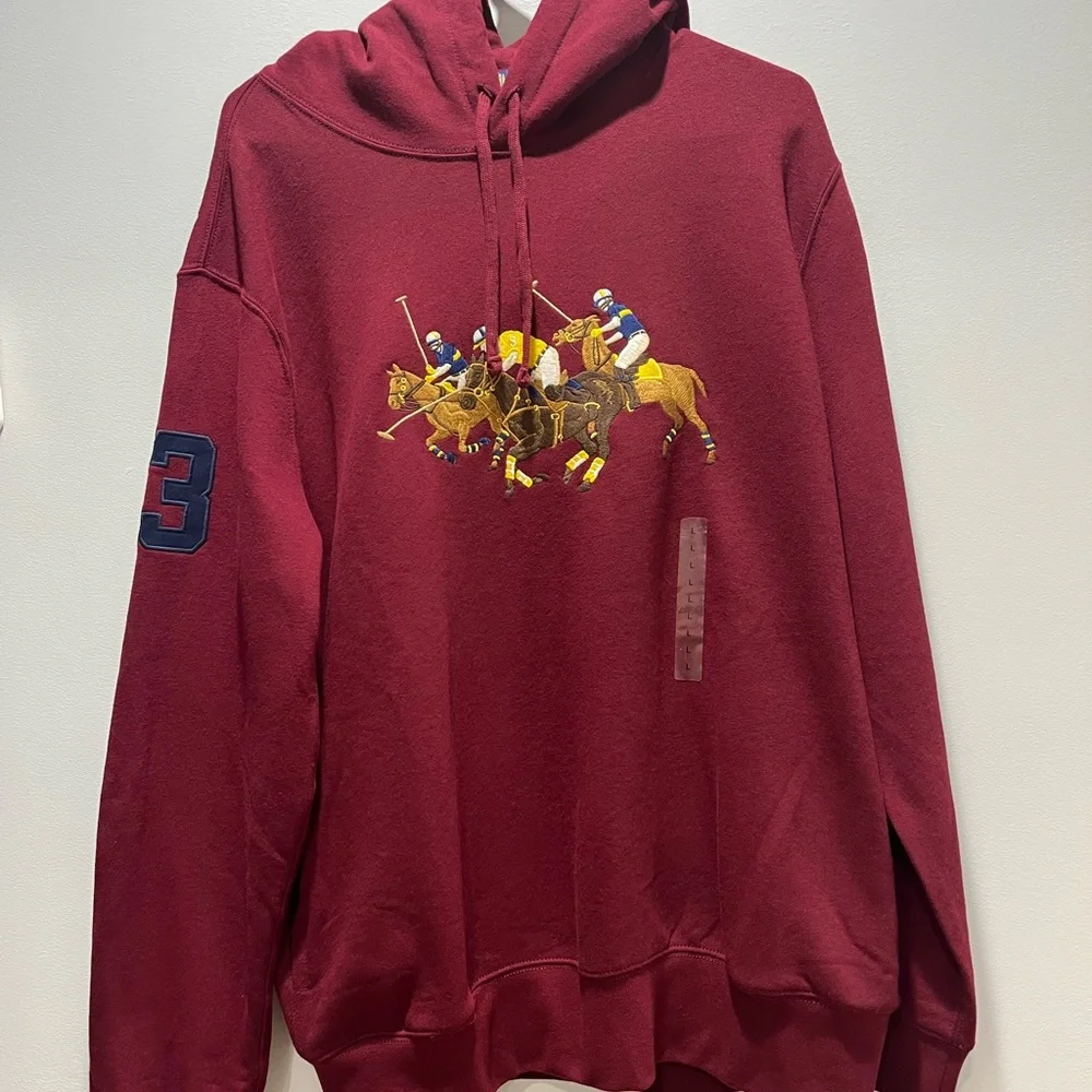 NWT Polo Ralph‎ Lauren Men's Medium Triple -Pony Fleece Hoodie. Color Red. $188